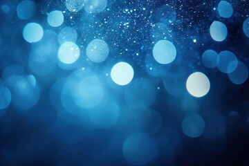 Abstract blue background with glowing light orbs and sparkling particles creating a magical and dreamy atmosphere