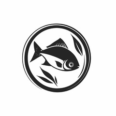 Elegant fish emblem in black and white circle, modern logo silhouette