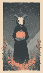 A minimal and eerie illustration with pastel colors, using marker art and stippling techniques. Inspired by analog horror and occult symbolism. Gothic motifs. Halloween.