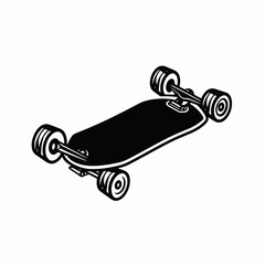 Sleek longboard skating device stands proudly, an isolated black silhouette