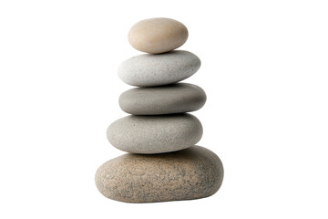 Stacked zen stones creating a tranquil focal point isolated on a transparent background showcasing balance and serenity in simple design