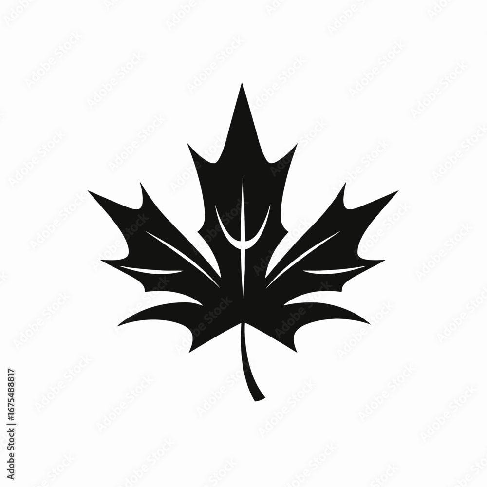 Poster striking black maple leaf rendering against white background creating stark silhouette
