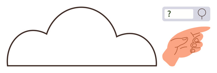 Cloud outline with hand pointing toward search bar, symbolizing online storage, data access, and information search. Ideal for technology, internet, data, cloud computing, education guidance