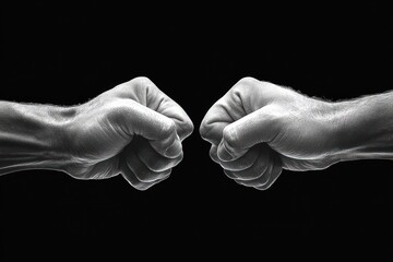 Two clenched fists facing each other against a black background conveying confrontation and strength