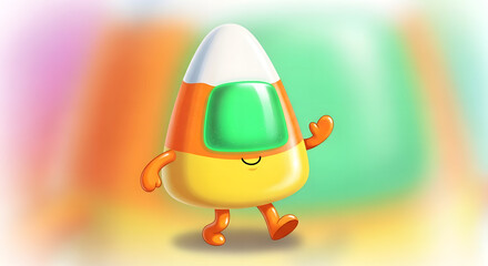 Fototapeta premium Whimsical Candy Corn Character Waving Hello with a Joyful Stride