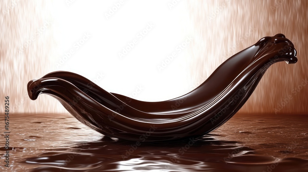 Poster close-up of glossy dark liquid splash with smooth, flowing curves creating an abstract, dynamic shap