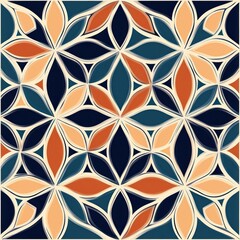 Fototapeta premium Geometric flower pattern in orange and blue, seamless decorative