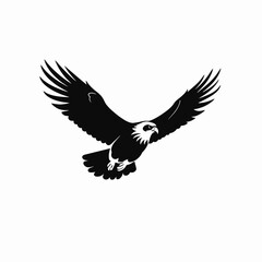 Obraz premium Majestic eagle soaring gracefully against white background shown in detailed silhouette