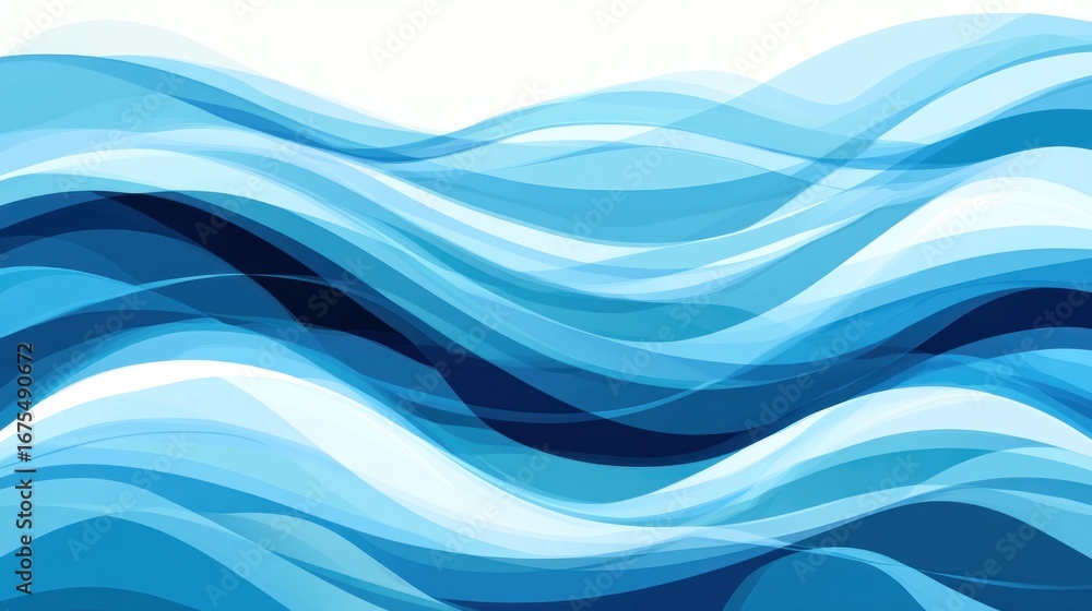 Poster abstract blue wave background with overlapping translucent layers