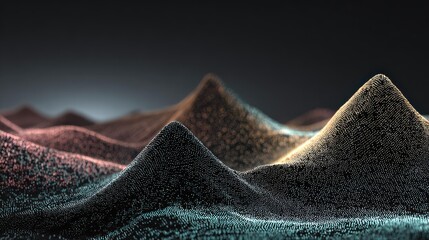 Digital Wave Landscape Glowing Points Blue Gold Pink Dark Background Metaverse