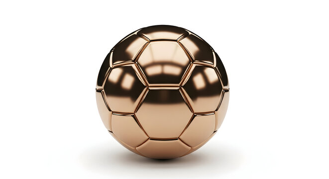 Reflective Rose Gold Soccer Ball Isolated on White Background — Metallic Sports Equipment Product Shot