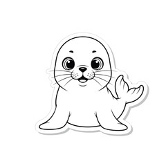 Vector illustration of cute cartoon seal waving its flipper sticker