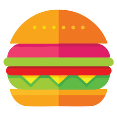 “Colorful Flat Vector Burger Icon – Minimal Food Illustration”