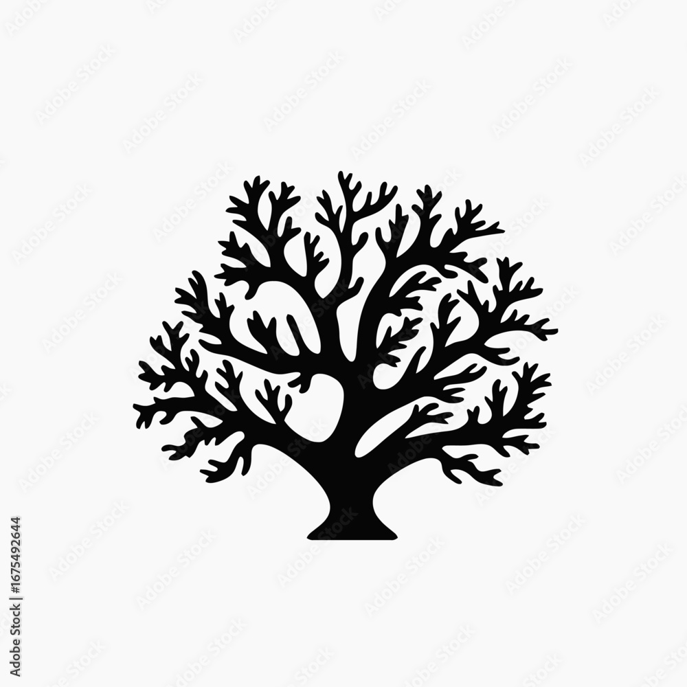 Poster isolated tree with unique branching structure against white background silhouette