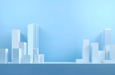 Fototapeta premium Blue Pastel Urban 3D Skyline with Copy Space