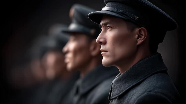 Solemn Military Queue Showing Firm Will