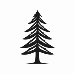 Elegant evergreen tree illustration with bold black on white backdrop silhouette