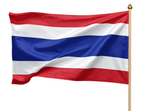 Thailand Flag Waving on Stick, Transparent  Background - Powered by Adobe