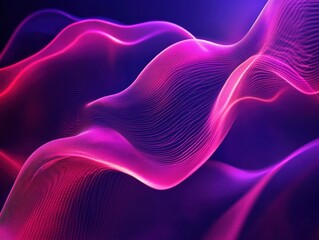 Fototapeta premium Abstract flowing wave of purple and pink neon light lines creating smooth curves and glowing contours on dark background, evoking a futuristic and dynamic feeling