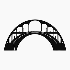 Obraz premium Striking arched viaduct crossing waterway with vintage street lights silhouette
