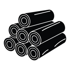 Vector Silhouette of Long Wooden Logs Lying Horizontally Isolated on White Background