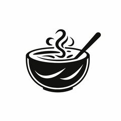 Steaming bowl with spoon on white background in a simple silhouette
