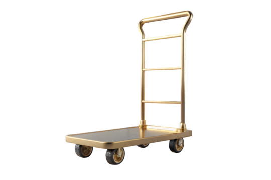 Golden hand truck 3d rendering isolated on transparent background