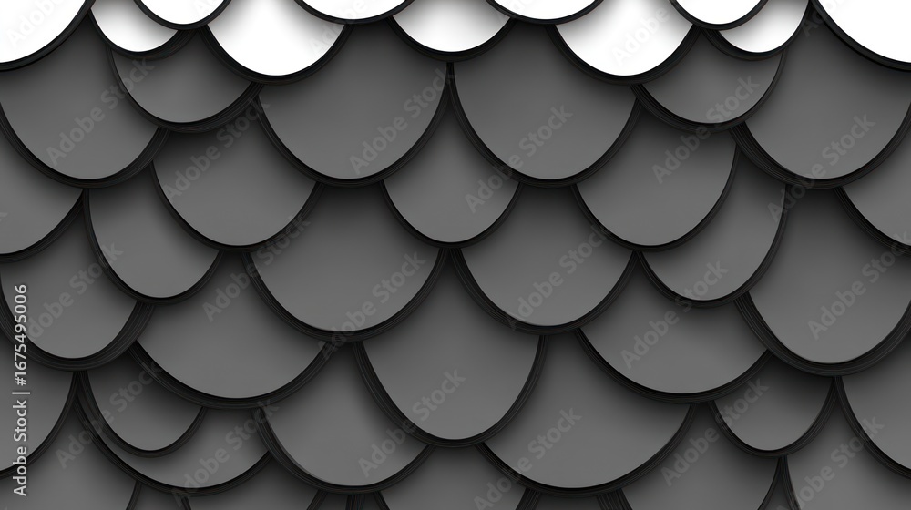 Poster elegant gray scale roof tiles pattern background with curved edges