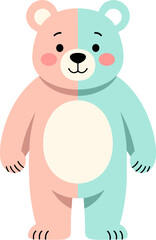 Cute Half Pink Half Blue Teddy Bear Character Kids Illustration