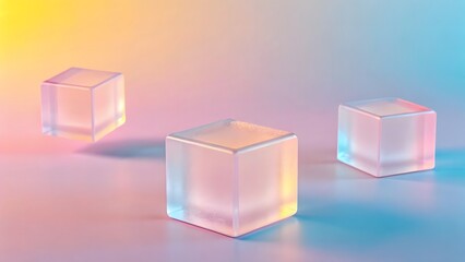 Chromatic Cubes A Study in Translucence and Light Play Three Glassy Forms Radiate in a Spectrum of Delicate Pastel Tones