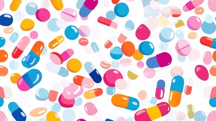 Colorful Cartoon Style Pills and Capsules Floating on White Background