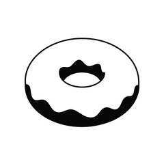 Simple black and white line art illustration of a classic ring donut with white icing and a dark center hole