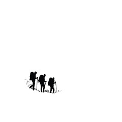 Group of hikers climbing a mountain, silhouette vector illustration.

