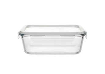 Empty glass food container with plastic lid isolated on transparent background