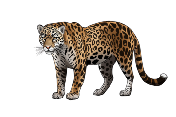Jaguar captured in high detail showcasing its distinct coat patterns and pose on a transparent background, perfect for design and educational uses, emphasizing wild beauty and strength