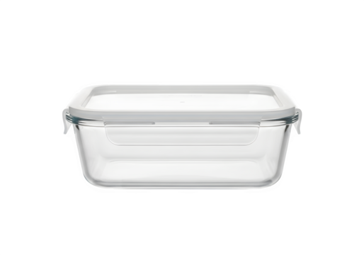 Empty glass food container with plastic lid isolated on transparent background - Powered by Adobe