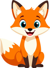 Obraz premium Cute Sitting Fox Cartoon Character Happy Animal Illustration