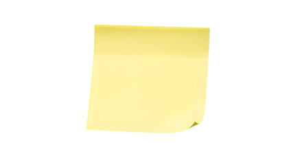 Yellow sticky note isolated on transparent background in a closeup shot