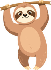Obraz premium Cute Smiling Sloth Hanging Branch Animal Character