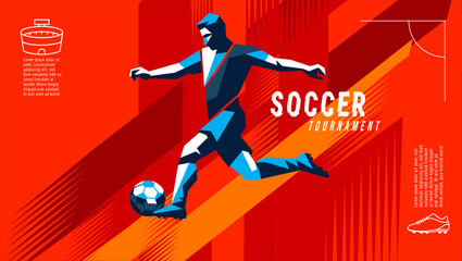 Modern vector illustration of a soccer player and ball with high energy motion lines © momo design