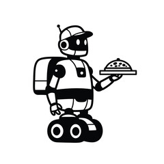 Robot holding food tray with cap delivery