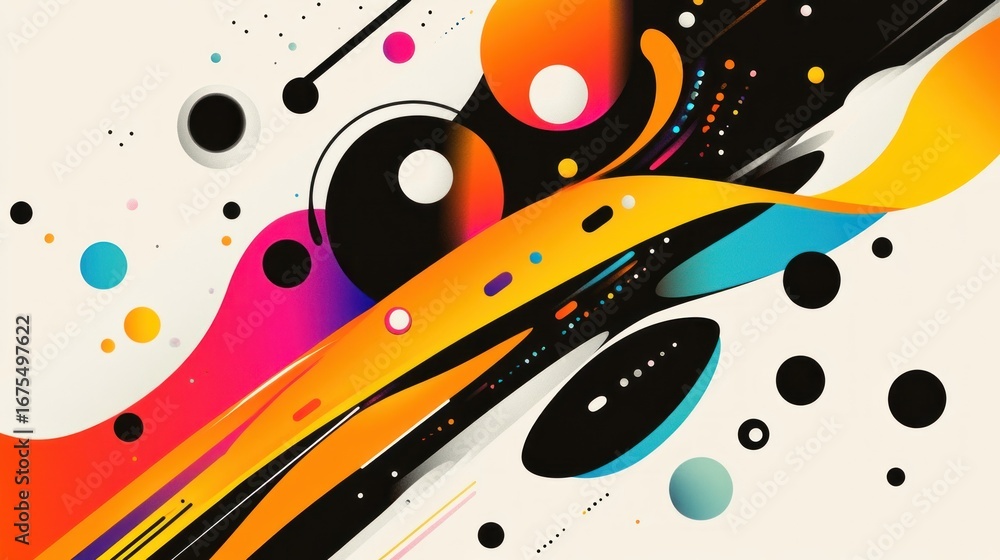 Poster energetic abstract composition with dynamic shapes and vibrant colors