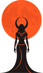Obraz premium Dark Goddess Silhouette With Horns Full Moon Mystic Witch