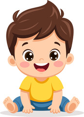 Obraz premium Happy Sitting Baby Boy Cartoon Child Smiling Toddler Character
