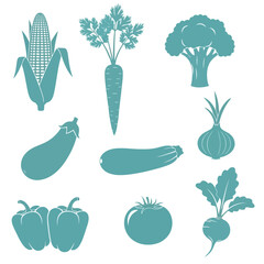 Vector illustration of set of various vegetables in blue color