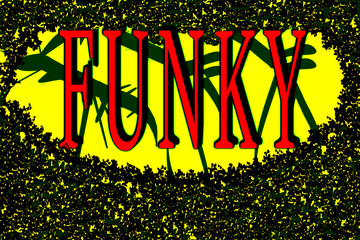 Red music inscription Funky on yellow black