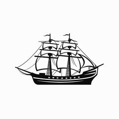 Majestic two masted sailing ship sailing calmly across oceans, a stunning silhouette