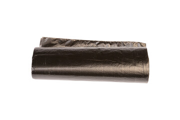 Rolled black trash bags are displayed, ready for use in waste disposal. Ideal for kitchens, offices, or outdoor clean-up activities. Strong and durable for everyday needs.