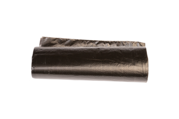 Rolled black trash bags are displayed, ready for use in waste disposal. Ideal for kitchens, offices, or outdoor clean-up activities. Strong and durable for everyday needs.