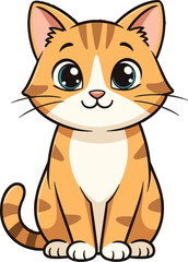 Cute Orange Tabby Cat Sitting Cartoon Kitten Character